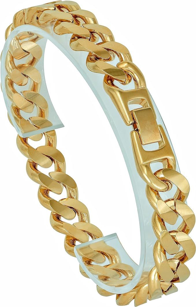 LIFETIME JEWELRY 12mm Miami Curb Cuban Link Chain Bracelet for Men 24k Gold Plated | Amazon (US)