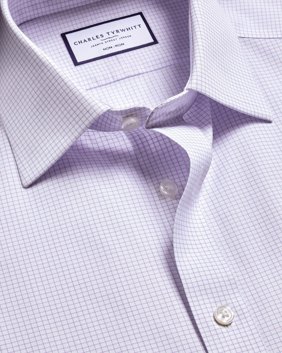 Non-Iron Twill Check Shirt - Lilac | Charles Tyrwhitt