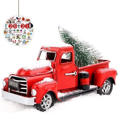 Beewarm Vintage Red Truck Decor 6.7" Handcrafted Red Metal Truck Car Model for Christmas Decorati... | Amazon (US)