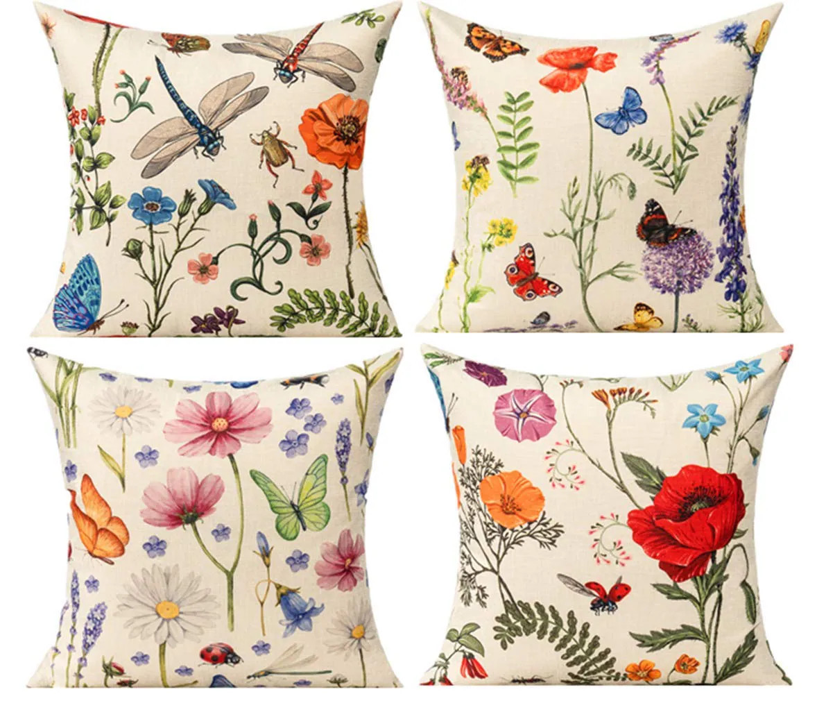 AOIZGMY Outdoor Patio Throw Pillow Covers Set of 4 18 x 18 Inch Floral Butterfly Dragonfly Bee Bug Pattern Farmhouse Decor for Bench Chair Sofa | Lowe's