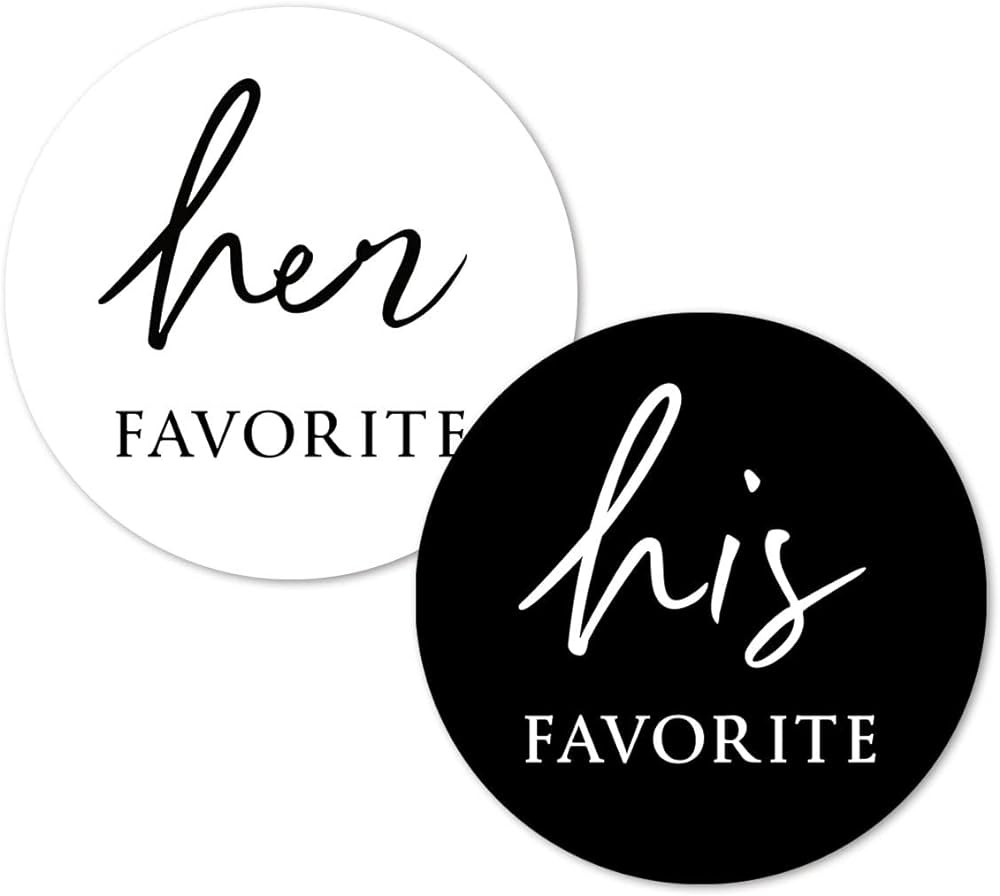 White Black His Her Favorite Stickers, 2 Inch Wedding Bridal Shower Party Favor Labels 80-Pack | Amazon (US)