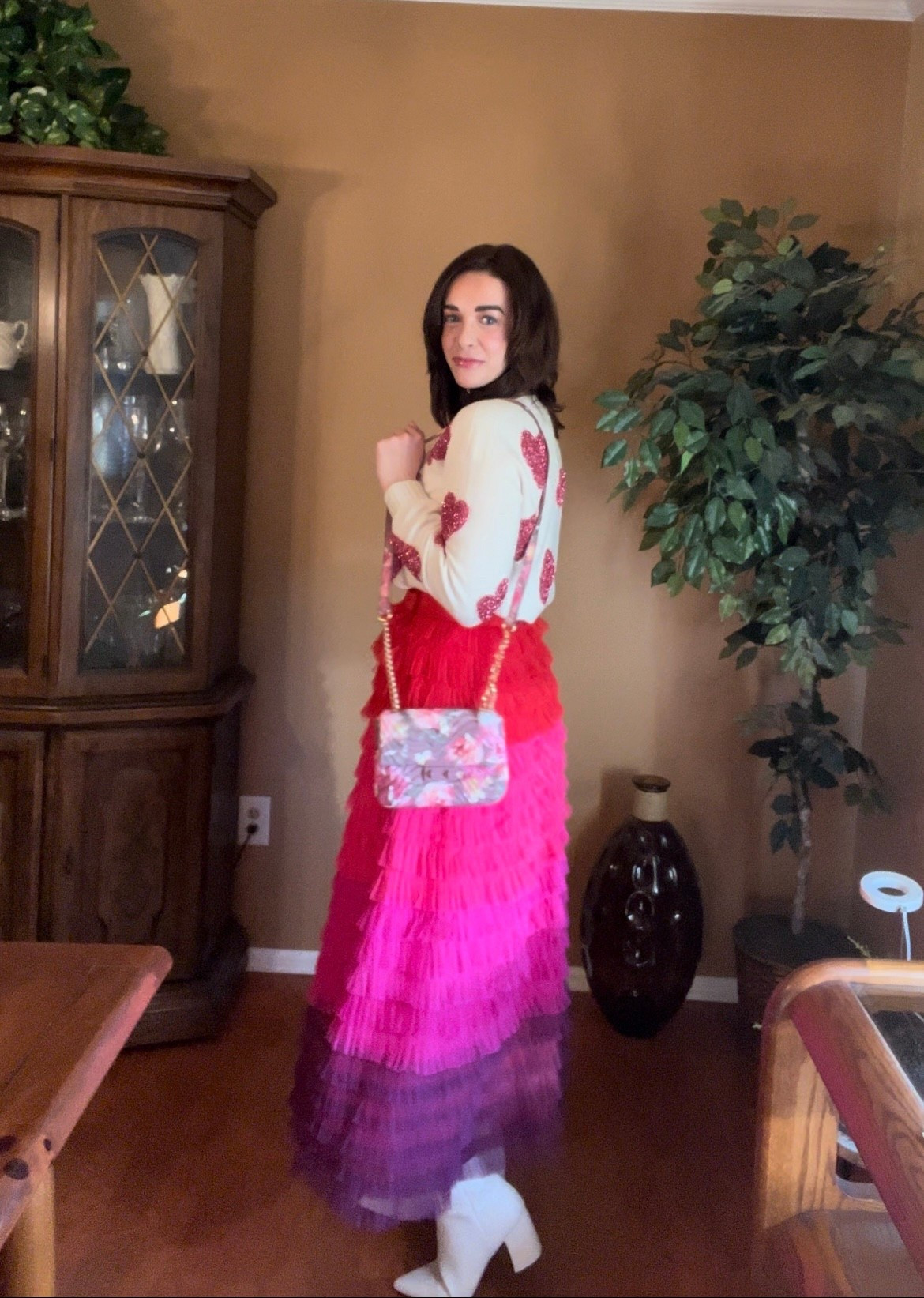 Pink hearts white sweater (small). Pink ombré ruffle maxi skirt (small). White boots (8.5). #sweater #heartssweater #whitesweater #skirt #ombreskirt #rufflemaxiskirt #maxiskirt #pinkskirt #boots #whiteboots #valentinesdayoutfit #datenightoutfit 
date night outfits
Valentines outfit women 

#LTKFindsUnder50 #LTKFindsUnder100

#LTKSeasonal #LTKValentine