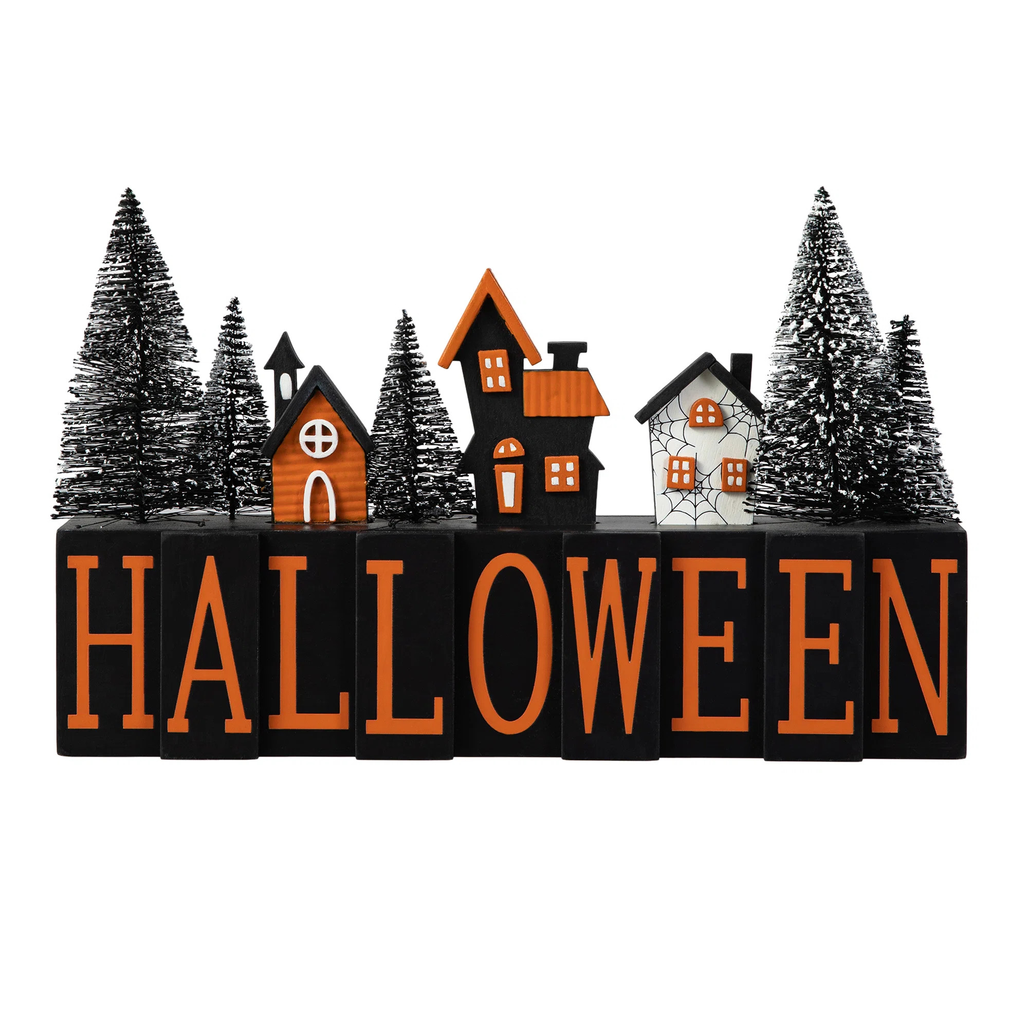 The Holiday Aisle® 14"L Halloween Wooden "HALLOWEEN" Haunted House Table Sign | Wayfair | Wayfair North America