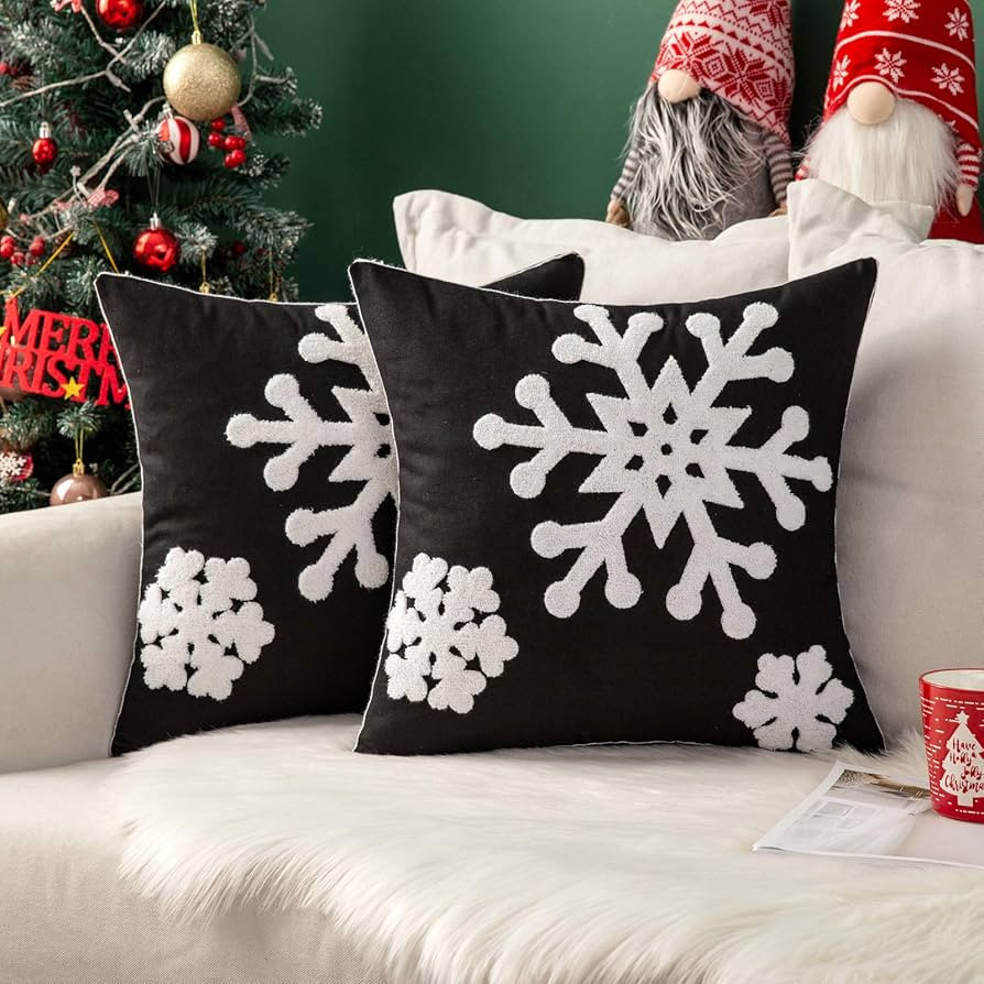 MIULEE Pack of 2 Christmas Decorative Snowflake Throw Pillow Covers Canvas Embroidery Cushion Cas... | Amazon (US)