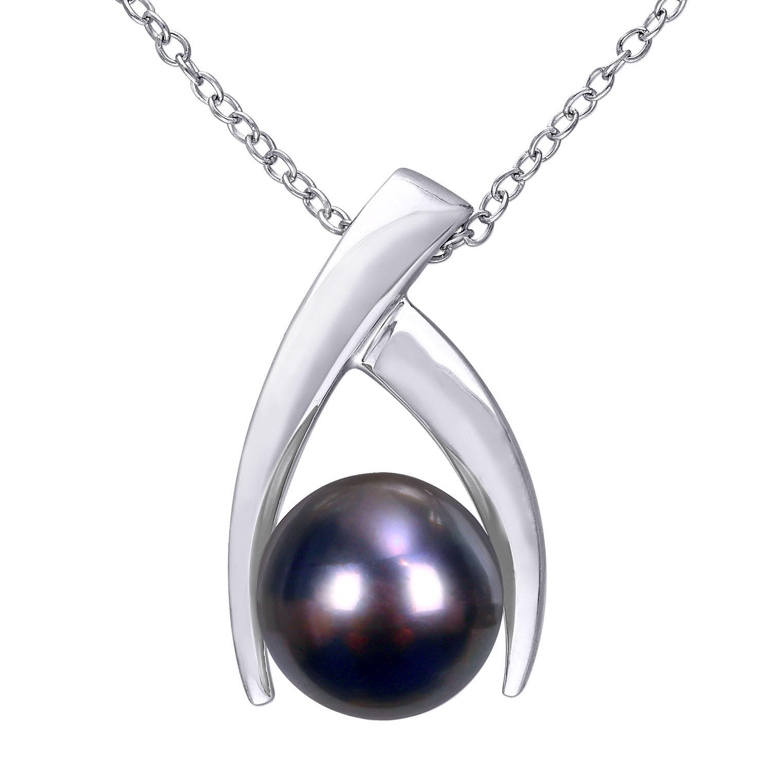 9.5-10 mm Black Round Tahitian Pearl Drop Pendant in Sterling Silver | Sam's Club