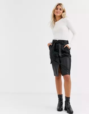 New Look midi leather look pencil skirt in black | ASOS (Global)