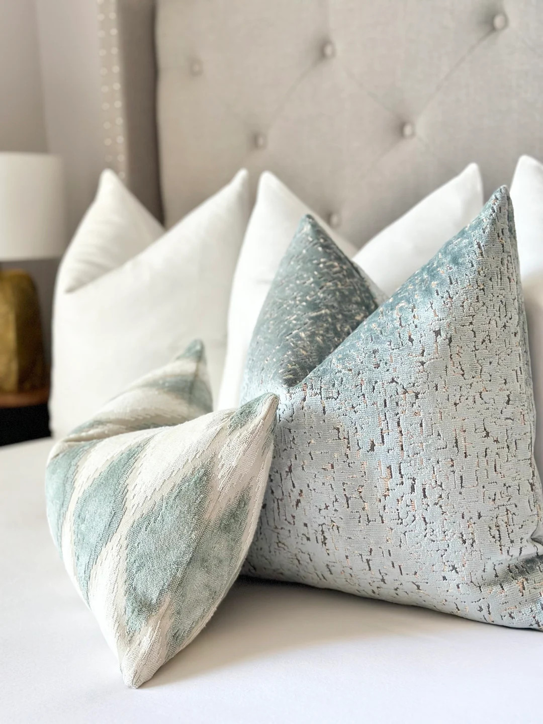 Mist Blue Velvet Throw Pillow Cover , Light Blue Velvet Pillowcase, Blue Velvet Throw Pillow Doub... | Etsy (US)