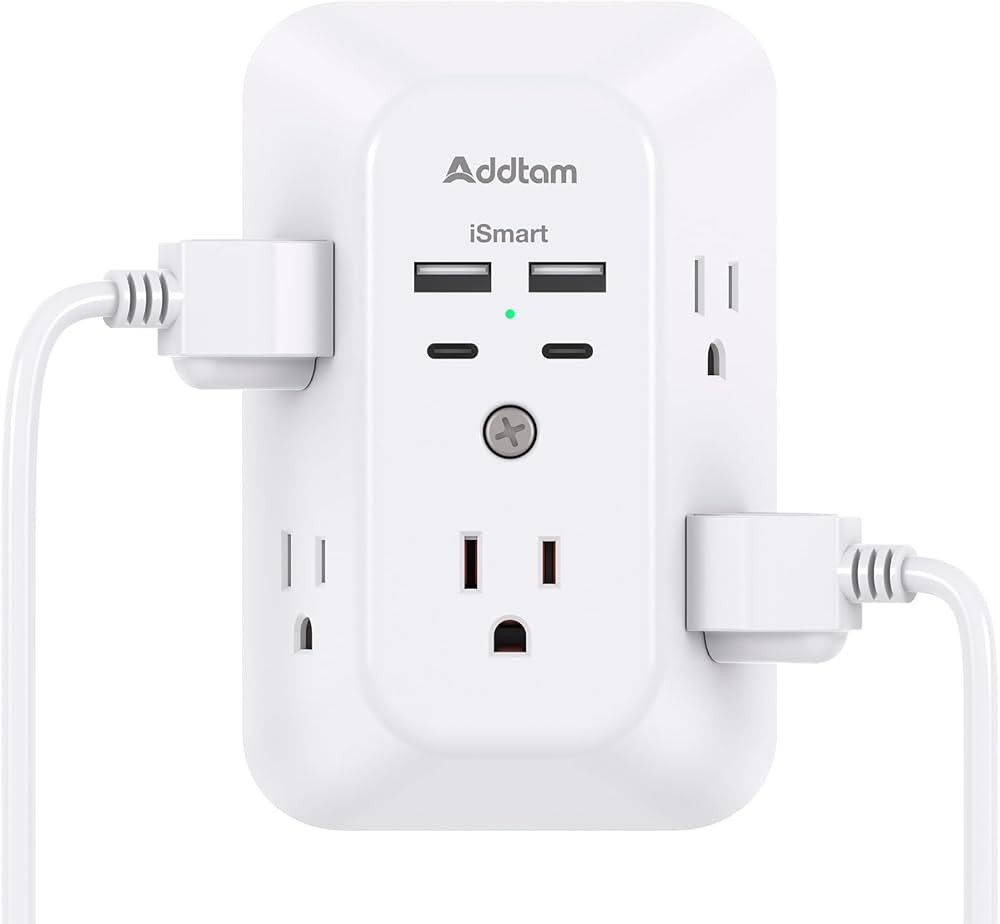 Surge Protector Outlet Extender - Addtam 5-Outlet Splitter with 4 USB Wall Charger(2 USB-C Ports)... | Amazon (US)