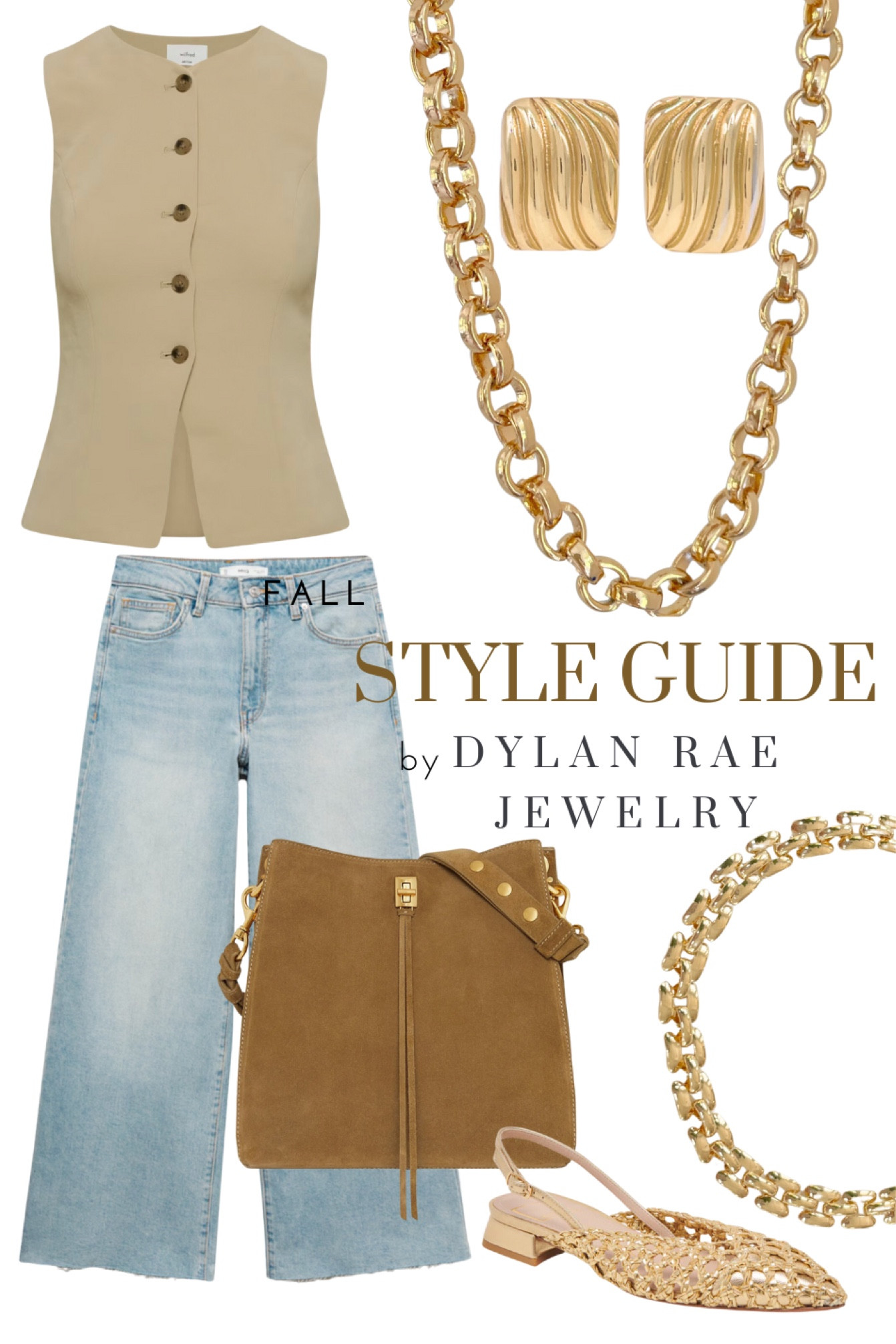 Transition weather calls for easy layers and chic accessories 🍁 Vests, suede bags, and stylish flats are my go-to, topped off with the perfect gold accents from @DylanRaeJewelry ✨ Whether it's a sleek chain or timeless earrings, these pieces make every outfit effortlessly stylish. #FallTransition #LayeredLooks #DylanRaeJewelry #LTKStyle #GoldAccessories

#LTKStyleTip #LTKFallSale #LTKNYFW