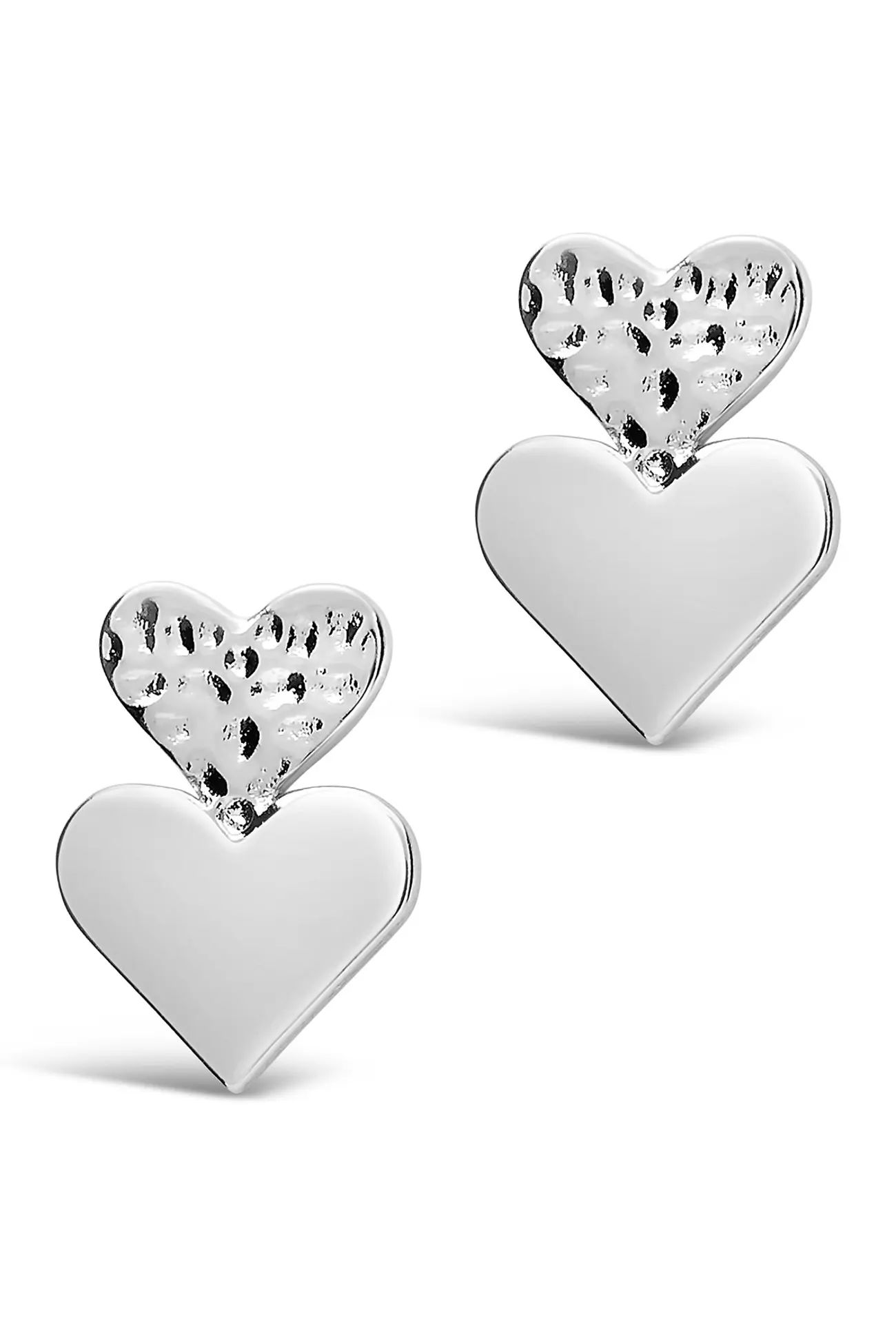Sterling Forever | Rhodium Plated Hammered Double Heart Stud Earrings | Nordstrom Rack | Nordstrom Rack