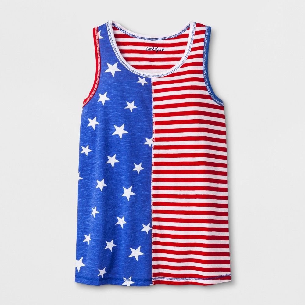 Girls' Sleeveless Americana Stars & Stripes Knit Tank Top - Cat & Jack Blue M | Target