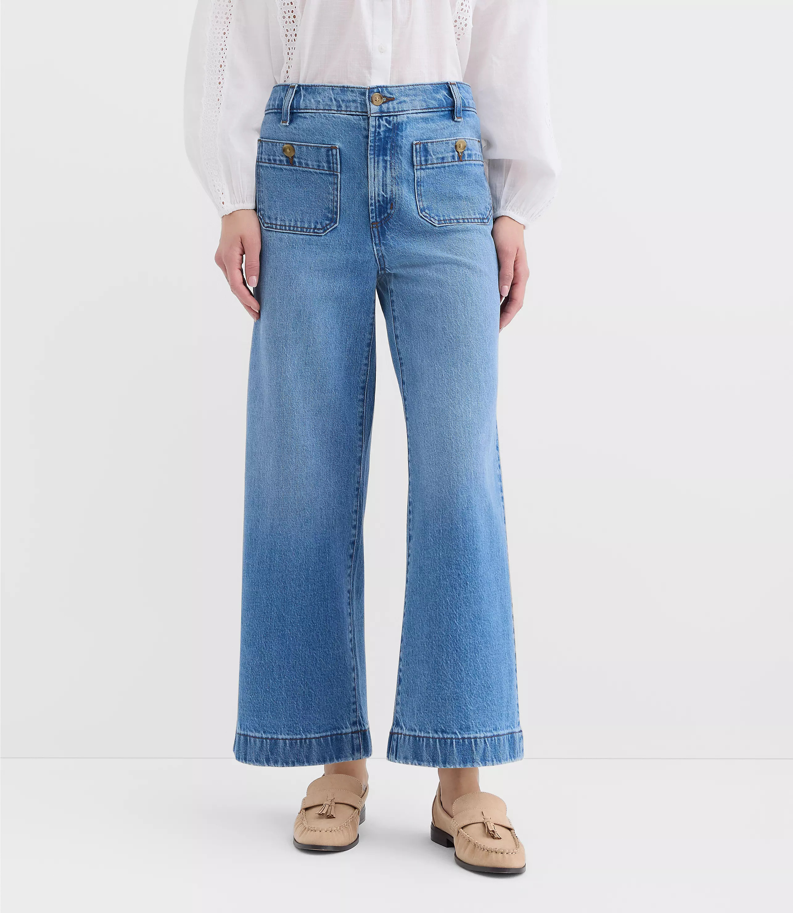 Curvy Palmer Wide Leg Crop Jeans in Classic Mid Wash | LOFT