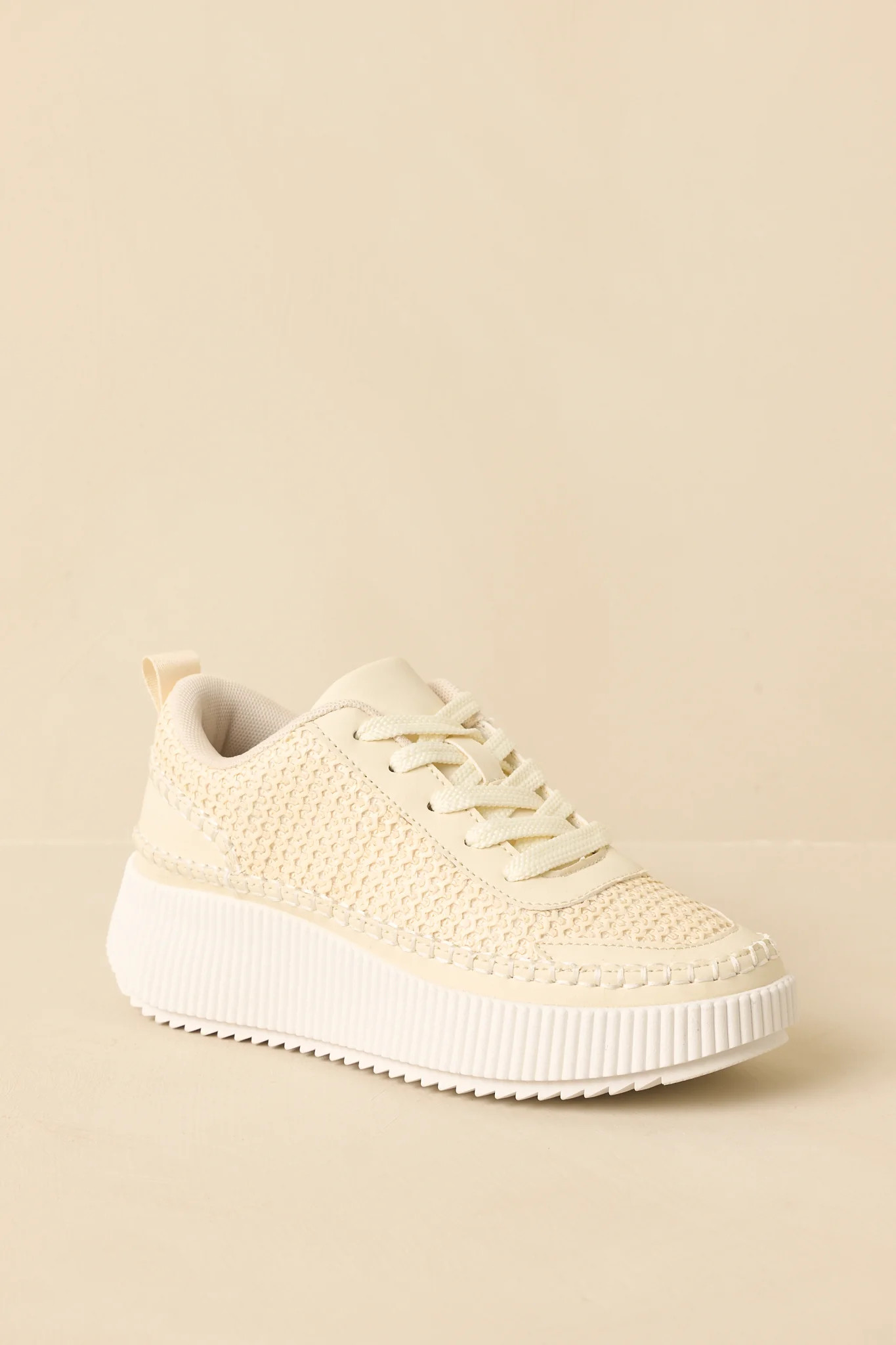 Right on Track Ivory Knit Platform Sneakers | Red Dress