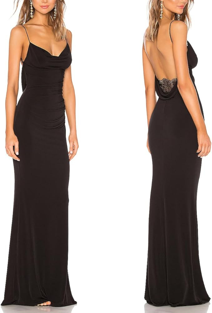 Capuffy Women Drape Neck Formal Maxi Dresses Lace Backless Cocktail Party Dress Spaghetti Straps ... | Amazon (US)
