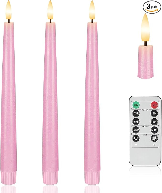 Pink Flameless Taper Candles, 9.6" Battery Operated Candles with Remote, Real Wax Led Candle, Fli... | Amazon (US)