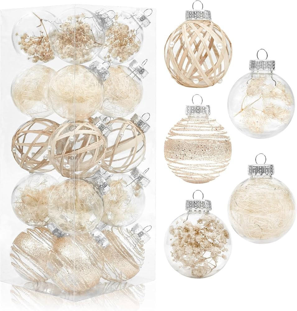 20PCS Christmas Ball Ornaments 70mm/2.76" Large Shatterproof Clear Plastic Boho Farmhouse Neutral... | Amazon (US)