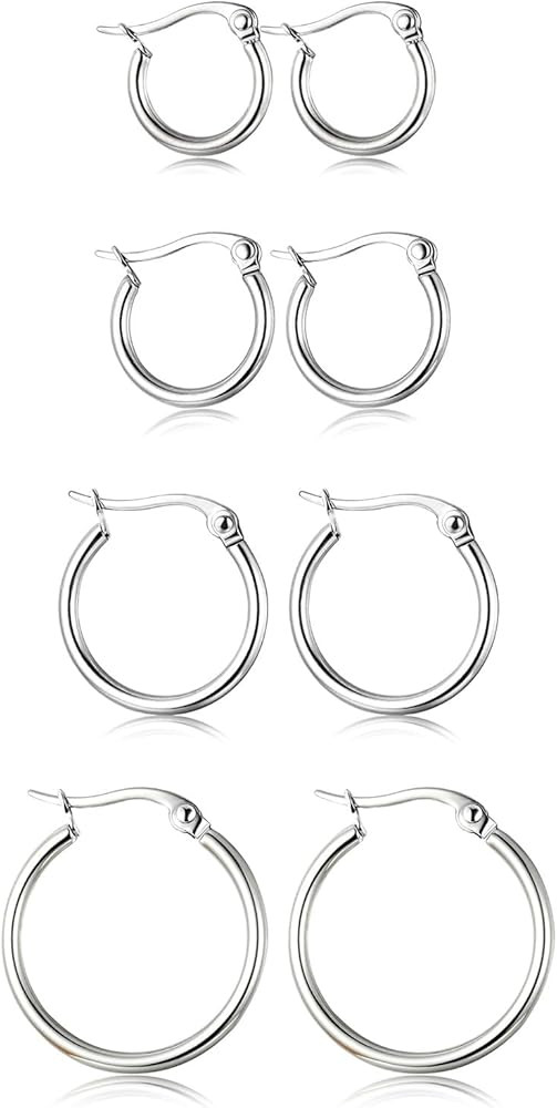 ORAZIO 4 Pairs Stainless Steel Hoop Earrings Set Cute Huggie Earrings for Women,10MM-20MM | Amazon (US)