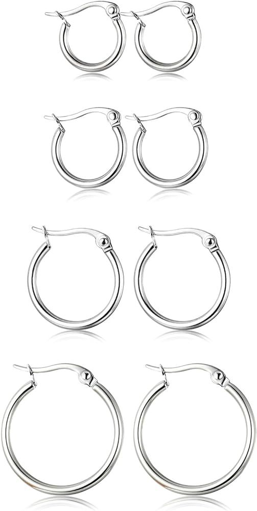 ORAZIO 4 Pairs Stainless Steel Hoop Earrings Set Cute Huggie Earrings for Women,10MM-20MM | Amazon (US)
