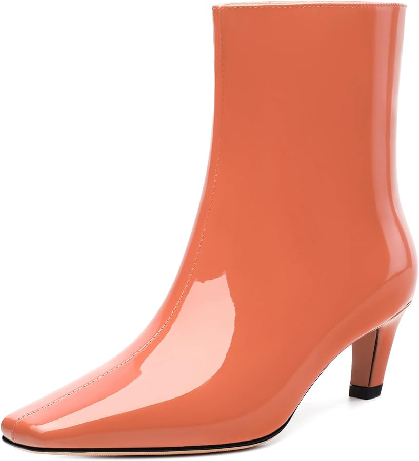 Ankle Boots for Women Low Kitten Heel Patent Square Toe Pull on Short Boots Elegant Classic Fashi... | Amazon (US)