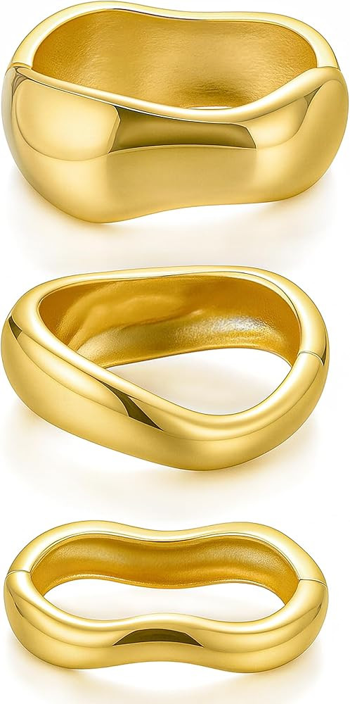 Chunky Gold Bangle Bracelets for Women, 14k Gold Plated Dainty Cuff Stackable Bangles Set, Trendy... | Amazon (US)