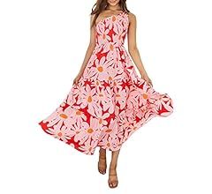 ZCSIA Women's One Shoulder Summer Boho Sleeveless Dresses 2023 Smocked Floral Flowy Ruffle Beach ... | Amazon (US)