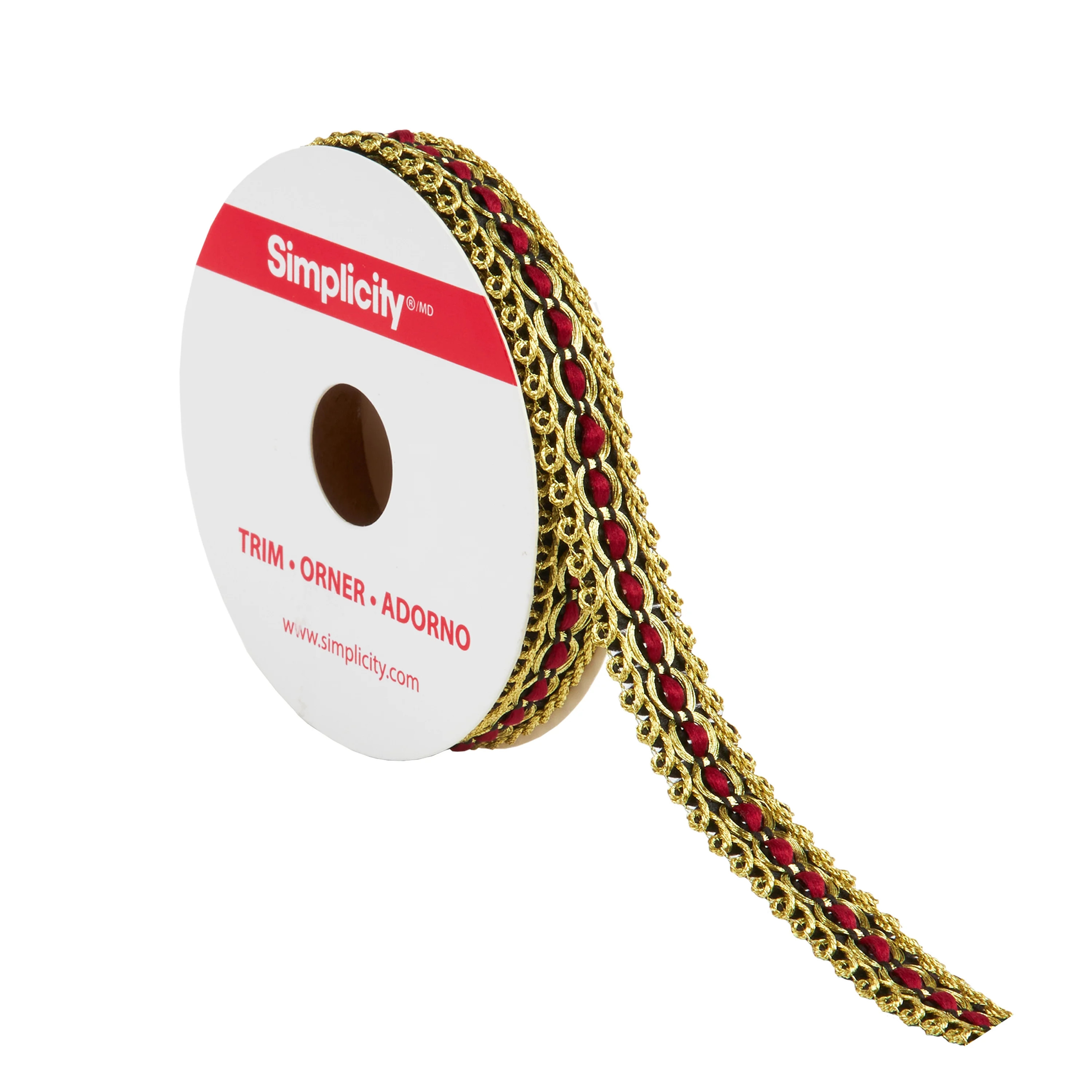 Simplicity Trim, Burgundy 5/8 inch Metallic Gold Gimp Trim Great for Apparel, Home Decorating, an... | Walmart (US)
