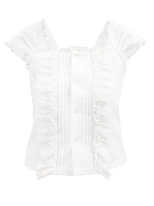 Comme Des Garçons Girl - Square-neck Ruffled Broderie-anglaise Cotton Top - Womens - White | Matches (US)