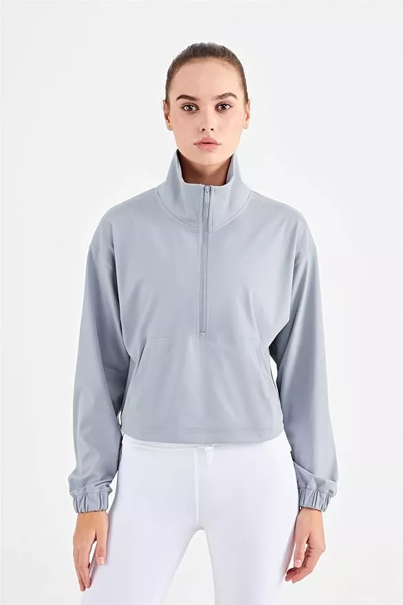 altiland Half Zip Pullover Cropped Jackets for Women Long Sleeve Workout Athletic Running Yoga Shirts
