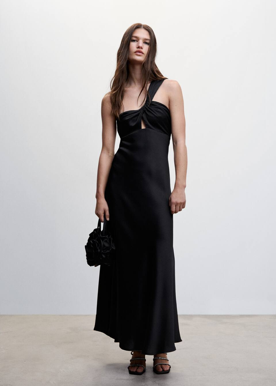 Asymmetrical black satin dress -  Women | Mango USA | MANGO (US)