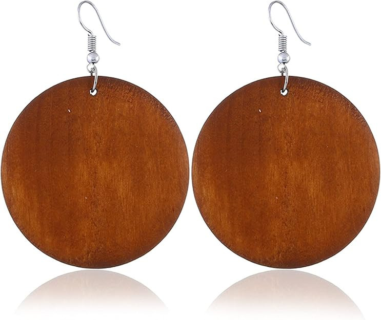 Round Circle Natural Wood Earrings for Women Handmade Big Lightweight Geometric African Retro Ear... | Amazon (US)