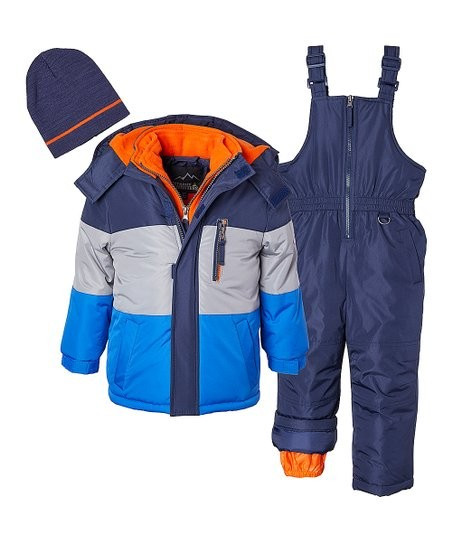 Blue & Orange Color Block Faux Fur Hooded Puffer Coat Set - Toddler & Boys | Zulily