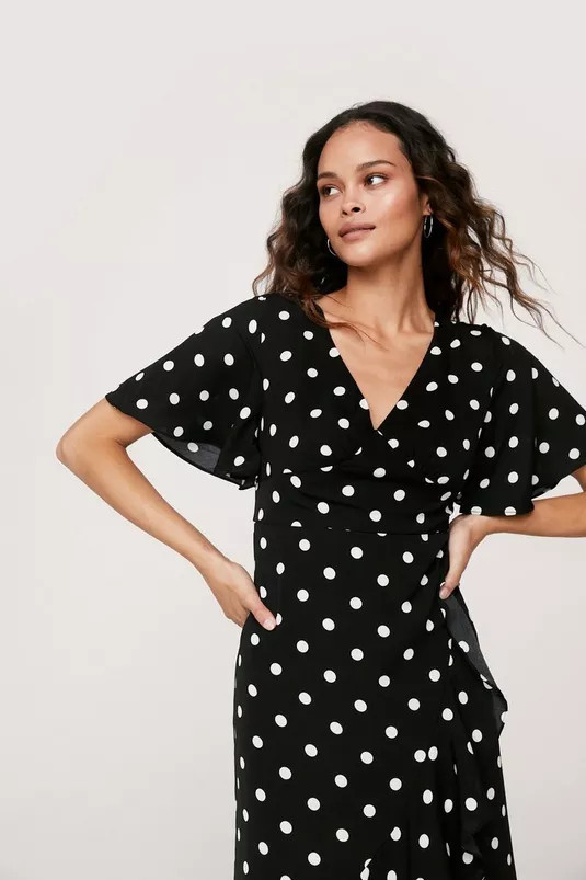 Angel Sleeve Polka Dot Ruffle Maxi Dress | Nasty Gal (US)