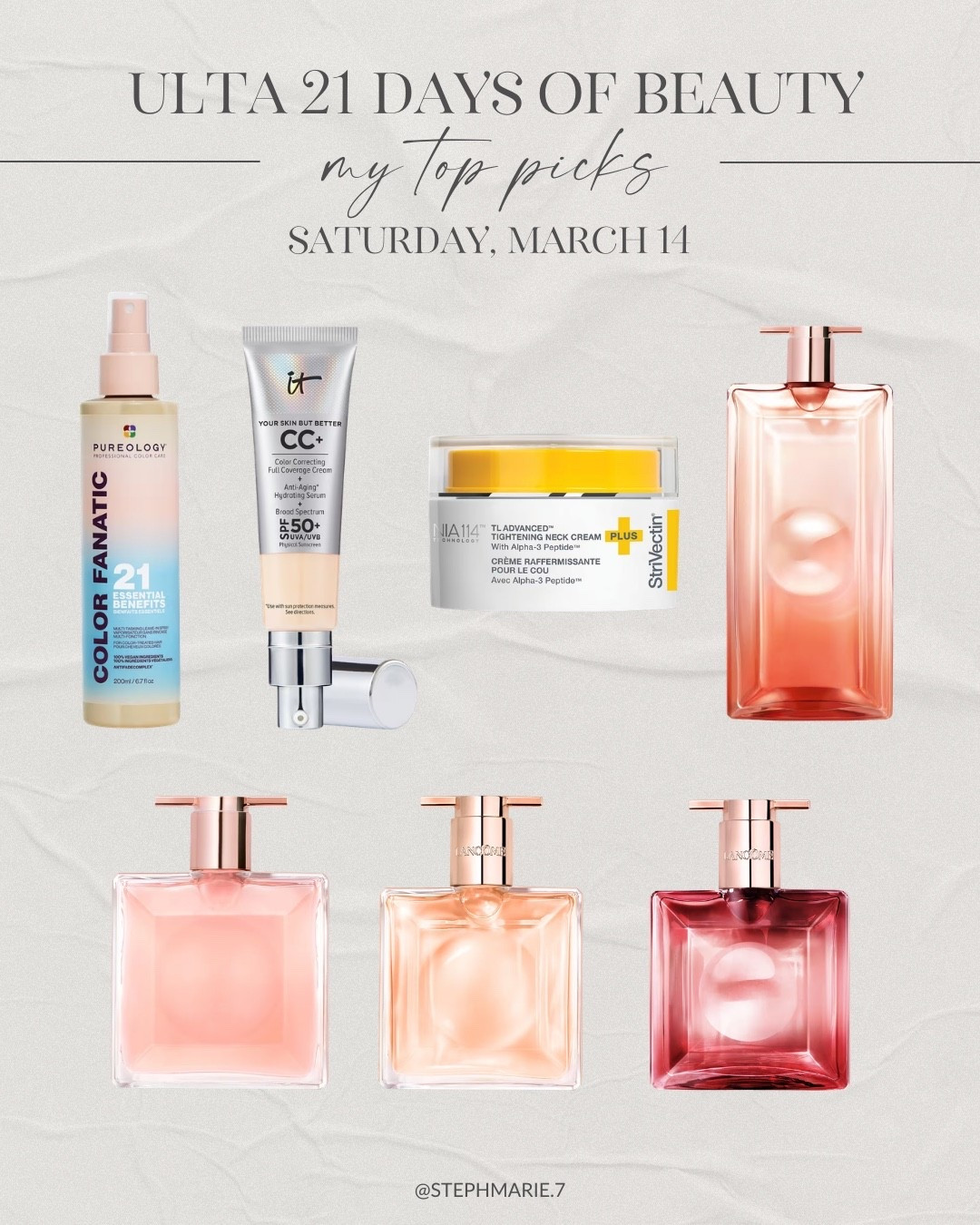 ULTA 21 DAYS OF BEAUTY ✨

Today’s top picks include a leave in conditioner, a foundation to love, a favorite neck cream & a most loved fragrance line!

#LTKOver40 #LTKBeauty #LTKSaleAlert