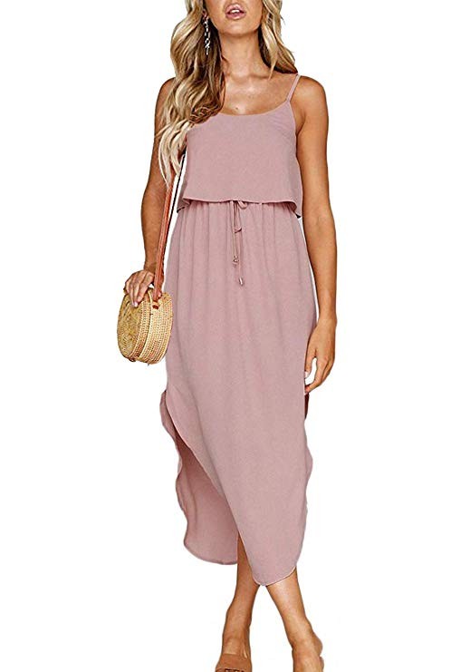 OURS Women's Casual Adjustable Spaghetti Straps Sleeveless Sundress Split Beach Midi Dress | Amazon (US)