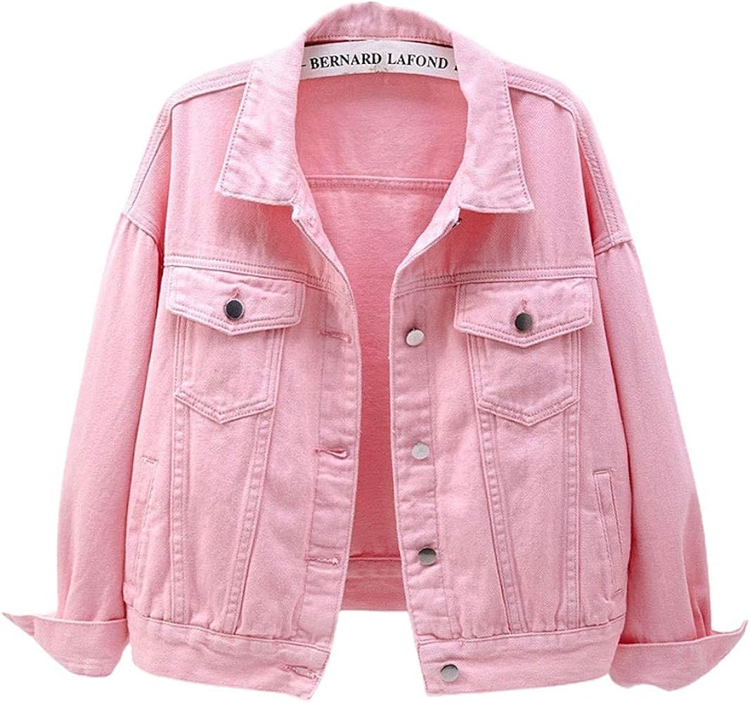 ebossy Women's Candy Color Denim Jacket Relaxed Fit Casual Jean Trucker Jacket | Amazon (US)