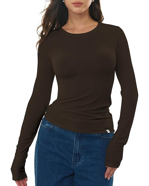 Women's Merino Wool Blend Shirts Long Sleeve Tops Crew Neck Fitted Basic Tee Cozy Embrace Collect... | Amazon (US)