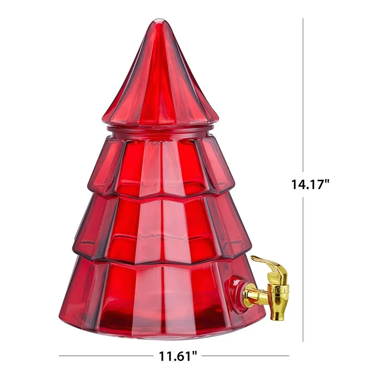 Holiday Time 1.5-Gallon Glass Christmas Tree Drink Dispenser with Lid, Red | Walmart (US)