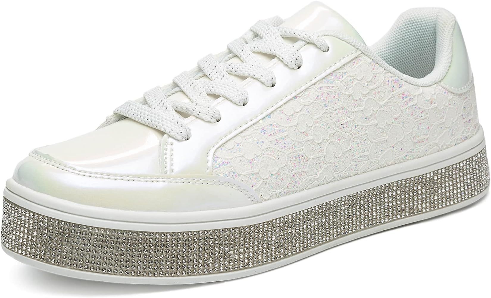 UUBARIS Women's Glitter Tennis Sneakers Floral Dressy Sparkly Sneakers Rhinestone Bling Wedding B... | Amazon (US)