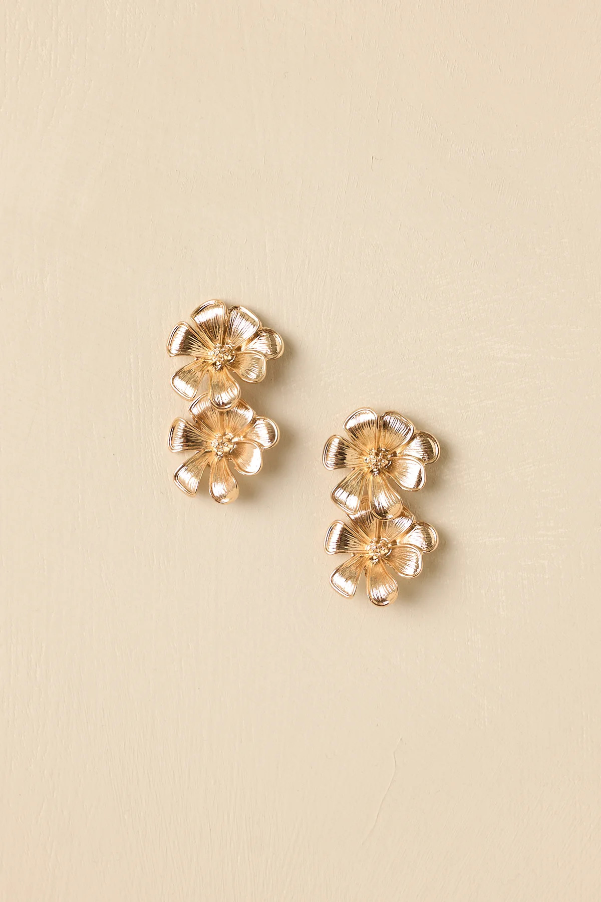 Pick of the Garden Gold Sculpted Flower Drop Earrings | Red Dress