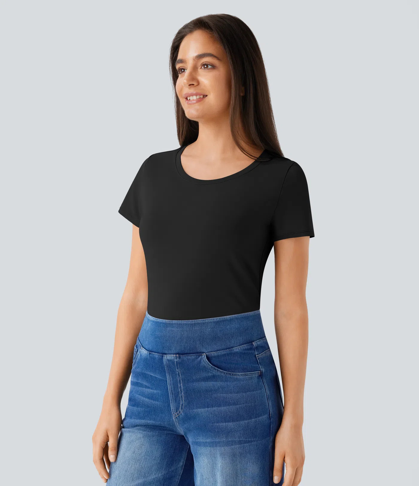 Women’s Round Neck Short Sleeve Basic Work Top - Halara | HALARA