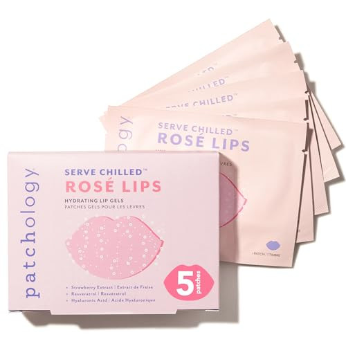 Patchology Rosé Gel Lip Mask - Overnight Lip Sleeping Mask with Resveratrol & Hyaluronic Acid for Moisturizing & Hydrating Dry Lips - Strawberry Scented Lip Care Solution (5 Count) | Amazon (US)