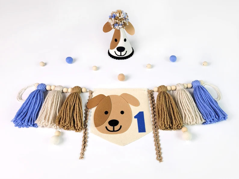 Puppy 1st Birthday Highchair Banner, Dog Themed Birthday Party Decor - Etsy | Etsy (US)