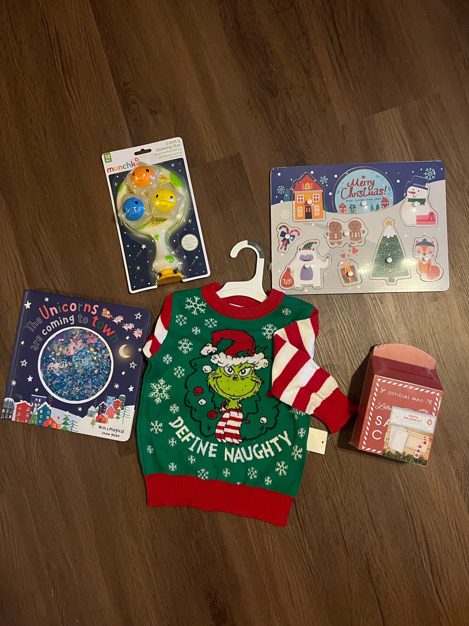 My toddler specific toddler haul.  The dollar section had some great sensory reading Xmas theme books, a letter box for Santa for kids, and a peg puzzle. 
Found this amazing grinch sweater. I got her a bigger size to put on leggings and then the Sweater Christmas spirit! 

#grinch#toddlersweater#glowinthedark#bathtoys#under20#under10#christmasattire

#LTKHoliday #LTKkids #LTKSeasonal
