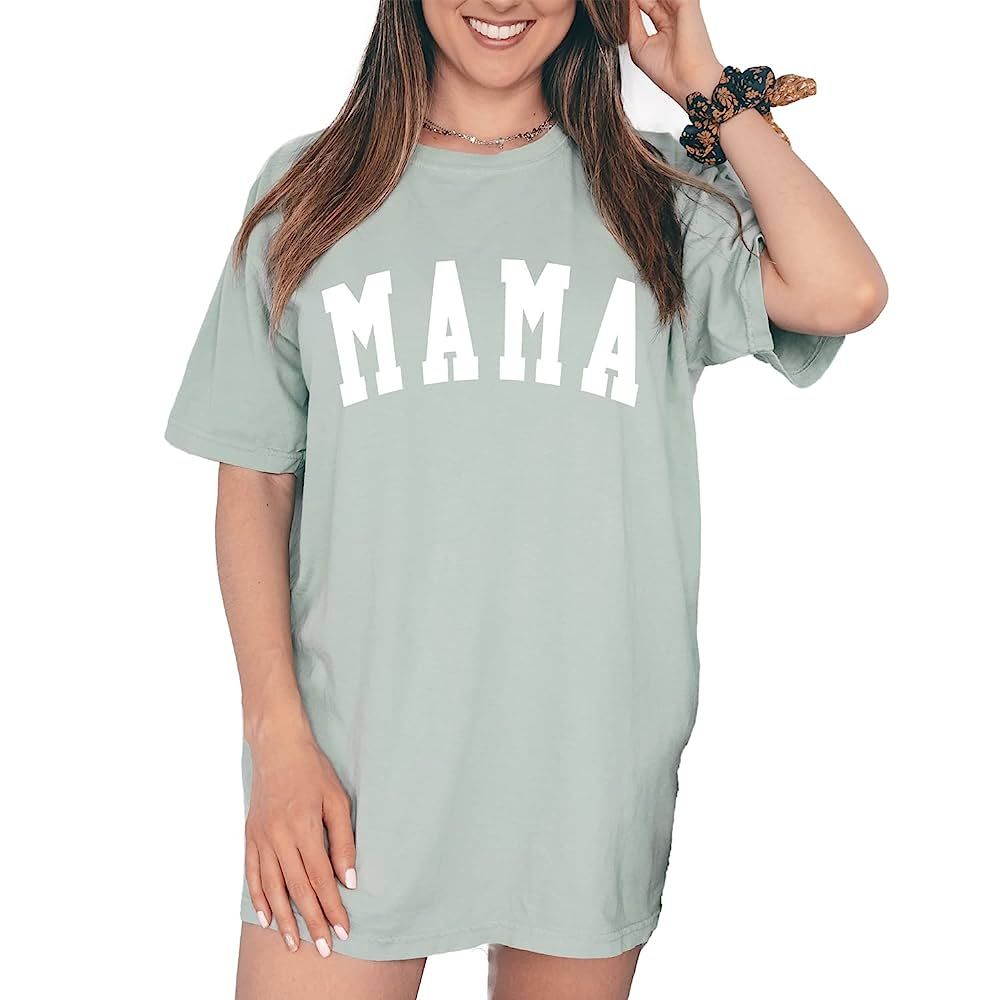 Mama Shirts for Women Mama Garment Dyed Letter Printed T-Shirt Mama Graphic Tee Casual Short Slee... | Amazon (US)