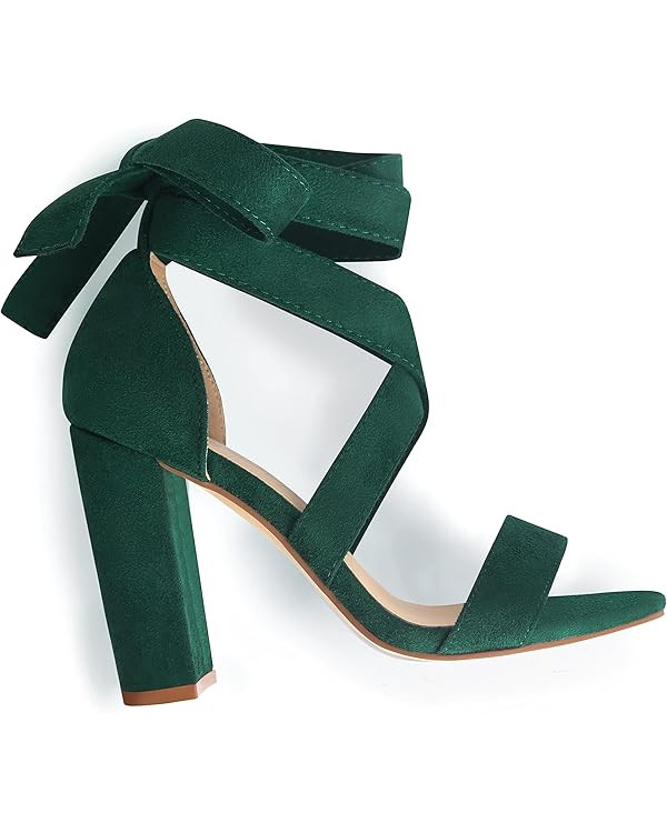 Strappy Heels for Women Chunky Heels High Heeled Sandals with Lace Up Fahsion Casual Nude Block H... | Amazon (US)