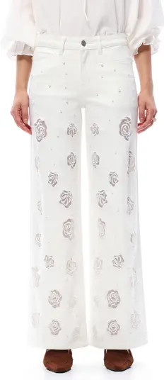 Floral Studded Mid Rise Wide Leg Jeans | Nordstrom