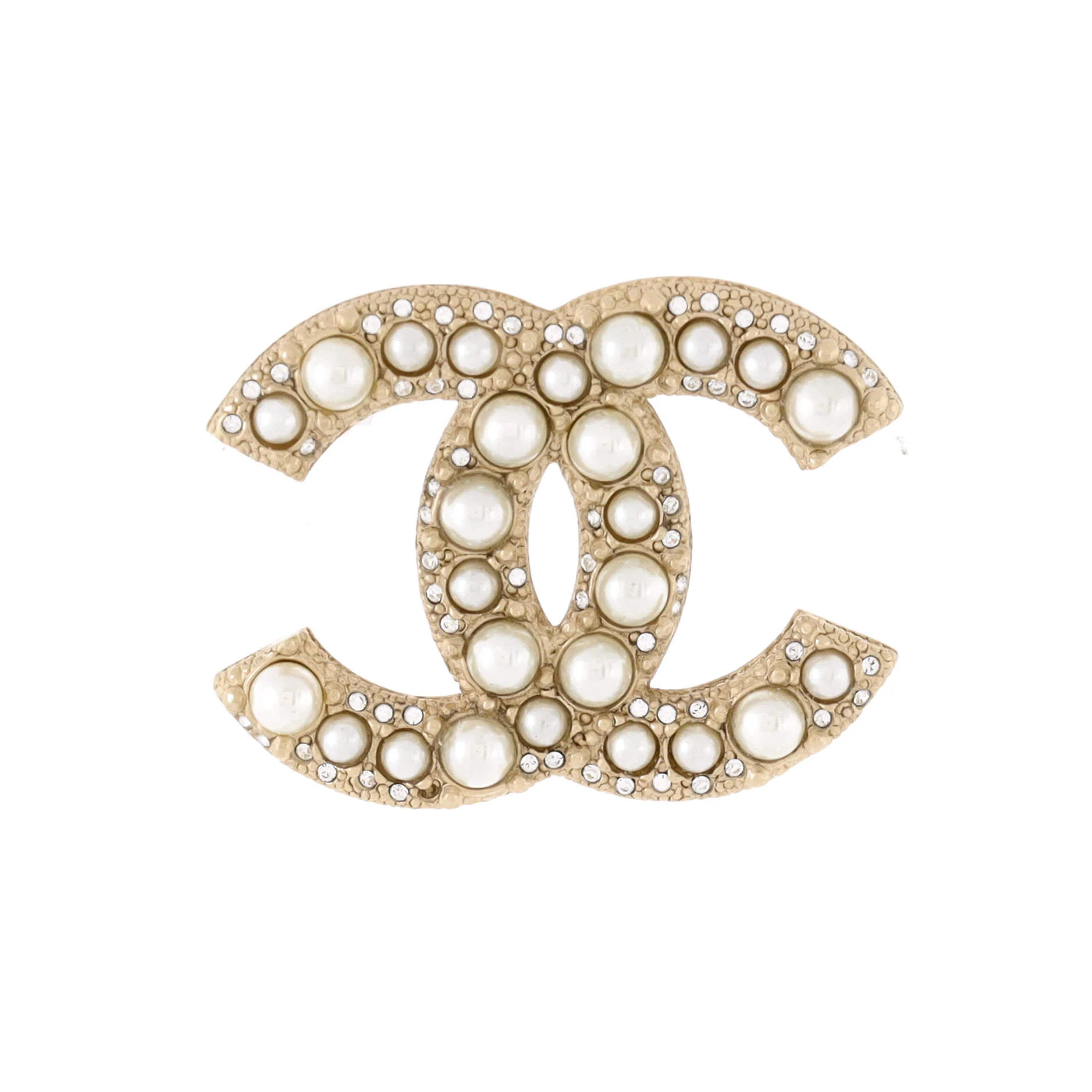 CC Brooch Metal with Crystals and Faux Pearls | Shop Simon