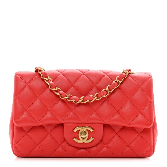 Lambskin Quilted Mini Rectangular Flap Red | FASHIONPHILE (US)