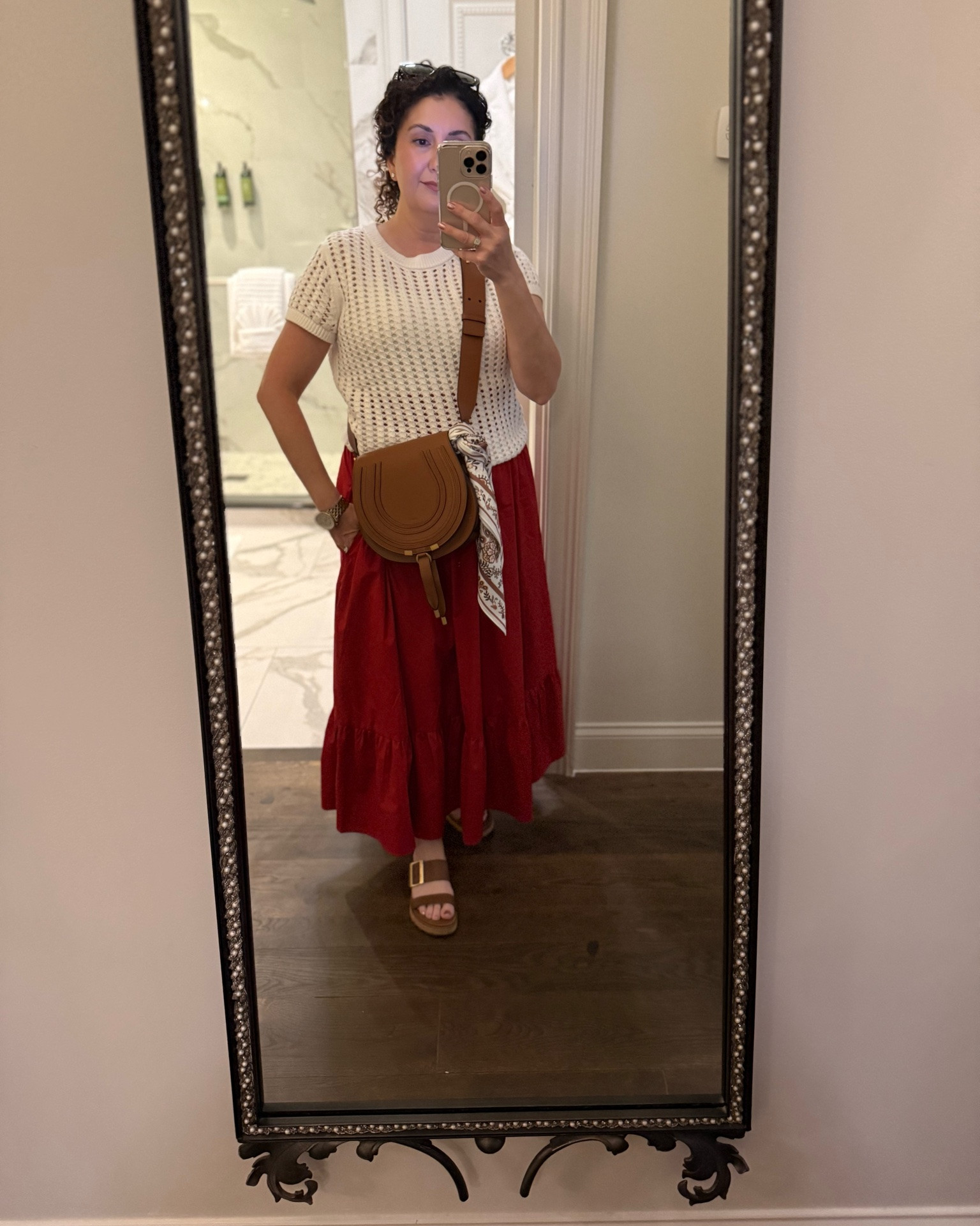 Wearing this red Abercrombie convertible dress as a skirt with this eyelet sweater from The Loft. Dress is available in regular and petite lengths. Second photo is the full dress. Currently Abercrombie is having a sale, available in several colors.