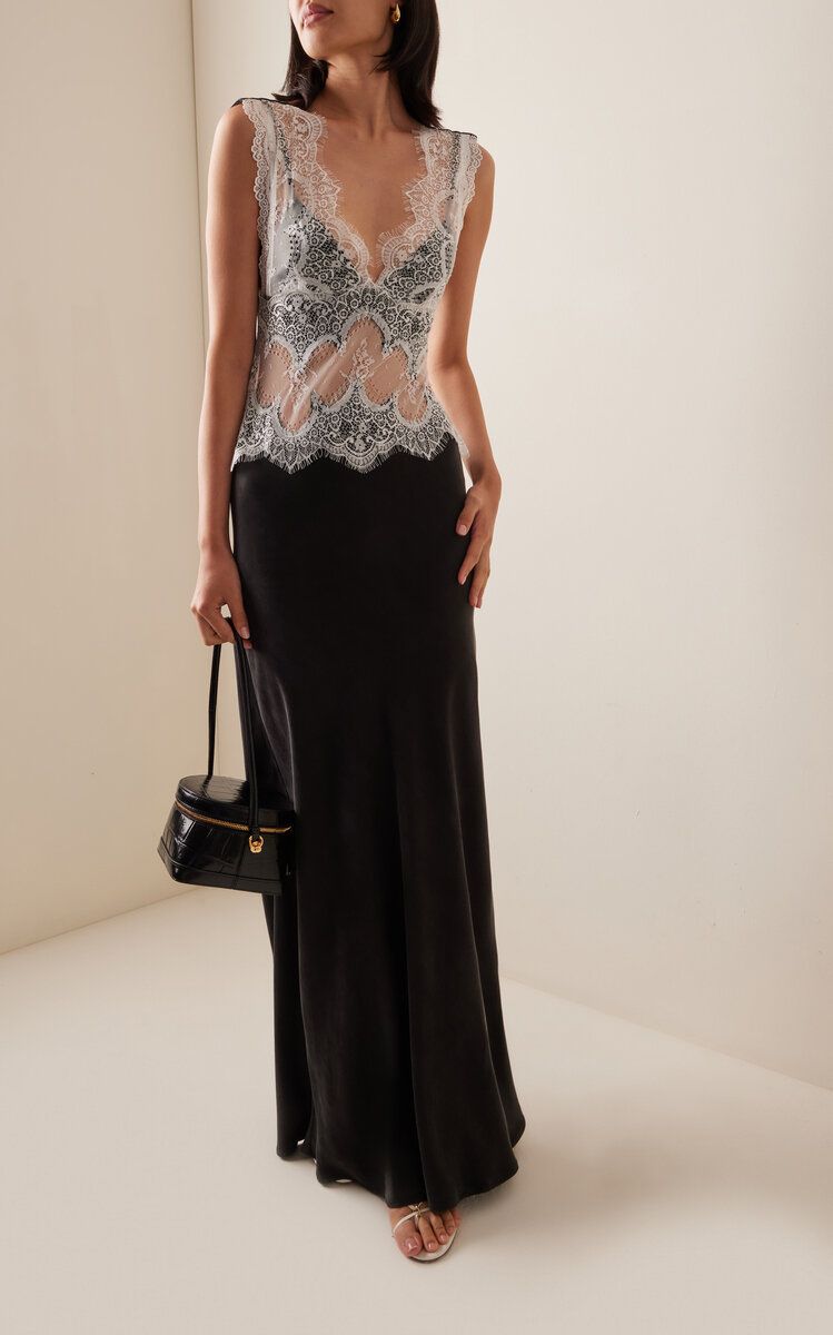 Exclusive Visions Lace-Trimmed Satin Maxi Dress | Moda Operandi (Global)